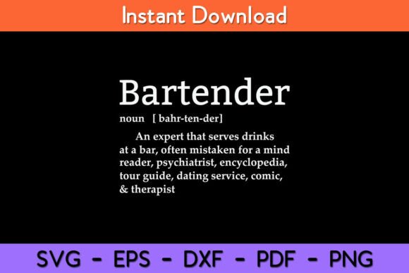 Bartender Definition Funny Cocktail Bar Graphics for Crafts