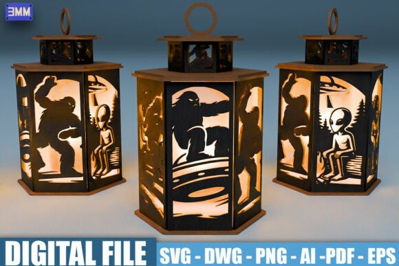 Bigfoot Alien Lantern SVG for Crafts and Graphics