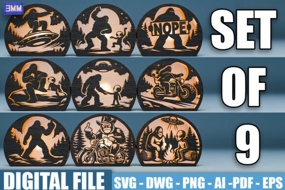 Bigfoot SVG Bundle Lantern for Crafts and Graphics