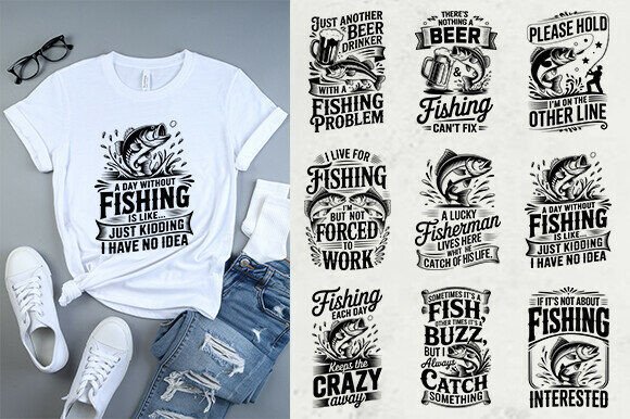 Funny Fishing Quotes T-Shirt SVG Bundle for Graphics and Crafts