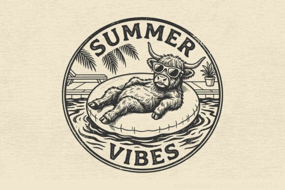 Funny Summer Vibes Highland Cow SVG PNG for Crafts and Graphics